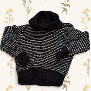 Cliche Black Chunky Knit Turtleneck Preppy Fisherman Sweater Off-Duty It Girl Md